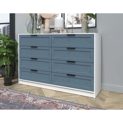 Kомод Тренд КТ-К157 (Белый платинум ЛДСП/ Дуб лазурный ЛМДФ) Ш1565 В1020 Г451